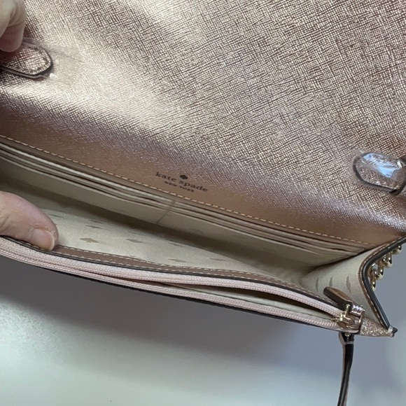 Kate Spade NWT Rose Gold Glitter Tinsel Flap Crossbody, Card Wallet & Dustbag - Picture 12 of 14